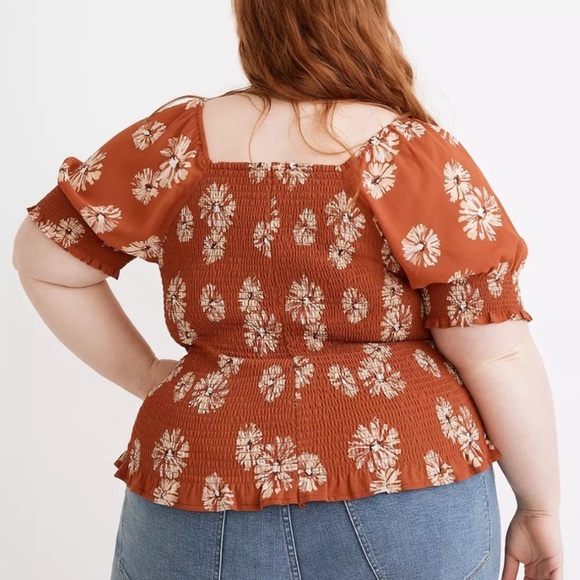 Madewell Georgette Lucie Sz XL Boho Smocked Floral Bloomcore Puff Sleeve Blouse - Picture 13 of 13